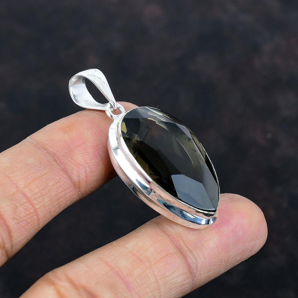 Faceted Smoky Quartz Pendant Top Quality Gemstone Jewelry 925 Sterling Silver Pendant Handmade Pendant Latest Design Jewelry Gifts for Wife