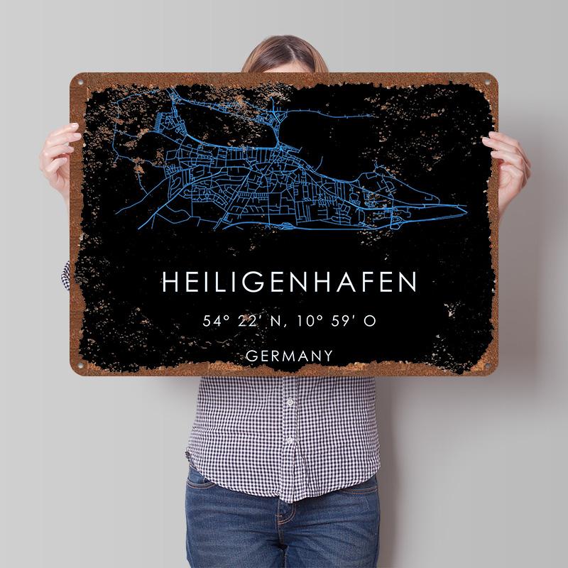 Heiligenhafen Souvenir Koordinaten Poster Customized Wall Art Vintage Metal Signs Retro Tin Plaque for Man Cave Room Decorations