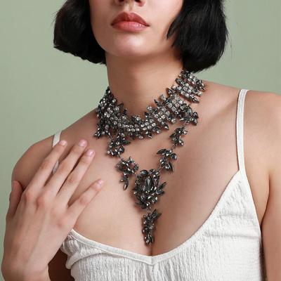 Statement Damen Geometrische Choker Halskette, Gun Black Strass Schlüsselbeinkette für Party & Abend