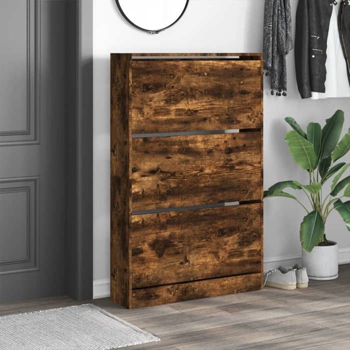 VidaXL Shoe Cabinet Smoked Oak 80x21x125.5 Cm Engineered Wood 839928