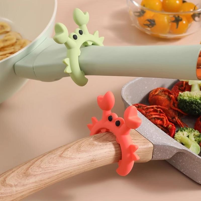 2/4Pcs Silicone Spatula Rack Small Crab Anti Scalding Overflow Pot Clip Spoon Holder Clip Universal Shovel Rack Kitchen Gadget