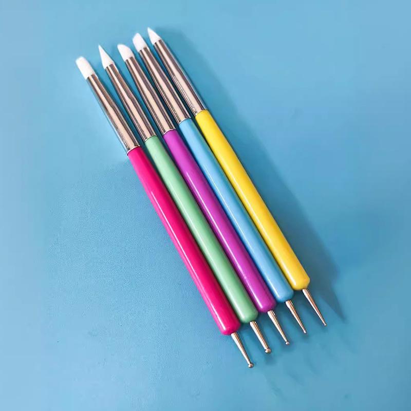 5Pcs Stainless Steel Dotting Tools Marbleizing Painting Pens 2 Way Nail Art Acrylic Silicone Point Flower Nail Pen