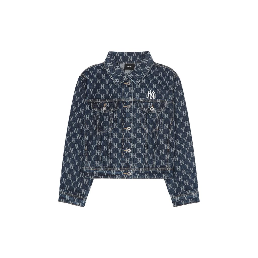 New MLB Old Flower Denim Jackets Women's Blue 3FDKM0321-50BLS