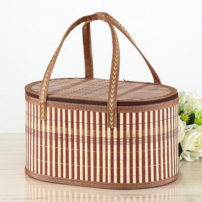 Pastoral Style Bamboo Braided Basket Handheld Foldable Storage Basket  Outdoor