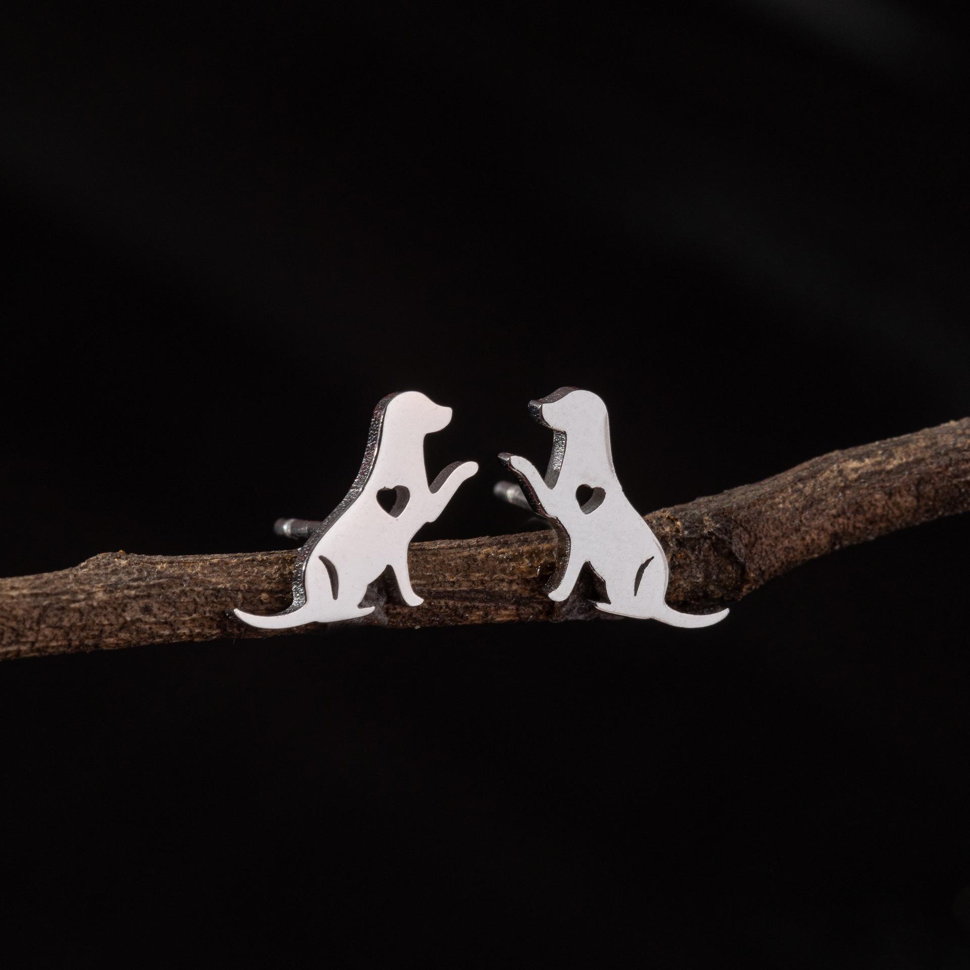 Stainless Steel Geometric Heart Small Animal Dog Stud Earrings