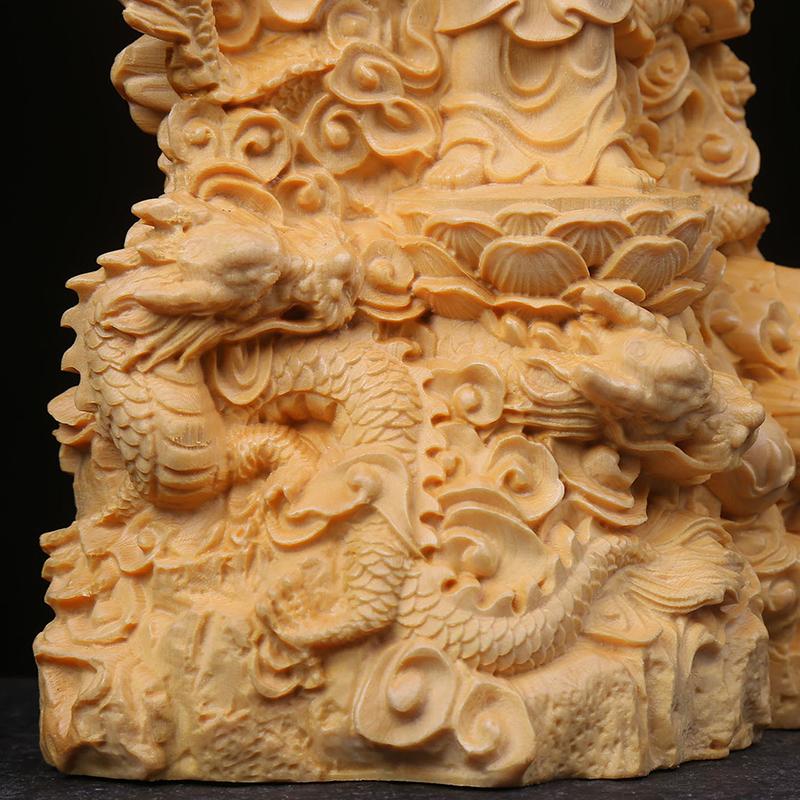 wood carving Kowloon Guanyin Buddha Statue Chinese Buddhist figures Home Living Room Office Wealth Luck Feng Shui Decor statue