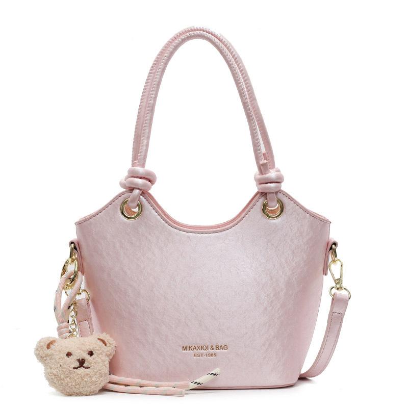 2025 New Products Are Popular, Fashionable and Simple, Hand-held Bucket Bags, Foreign Style and Versatile Commuting Solid Color PU Messenger Women's B