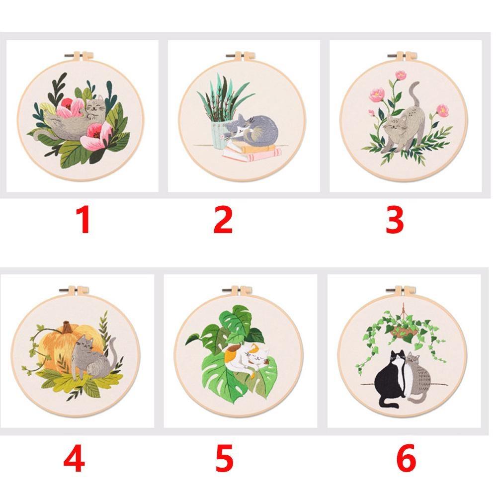 Kit Bordado Gato Floral FONNUY - Para Iniciantes, Com Linhas E Instruções