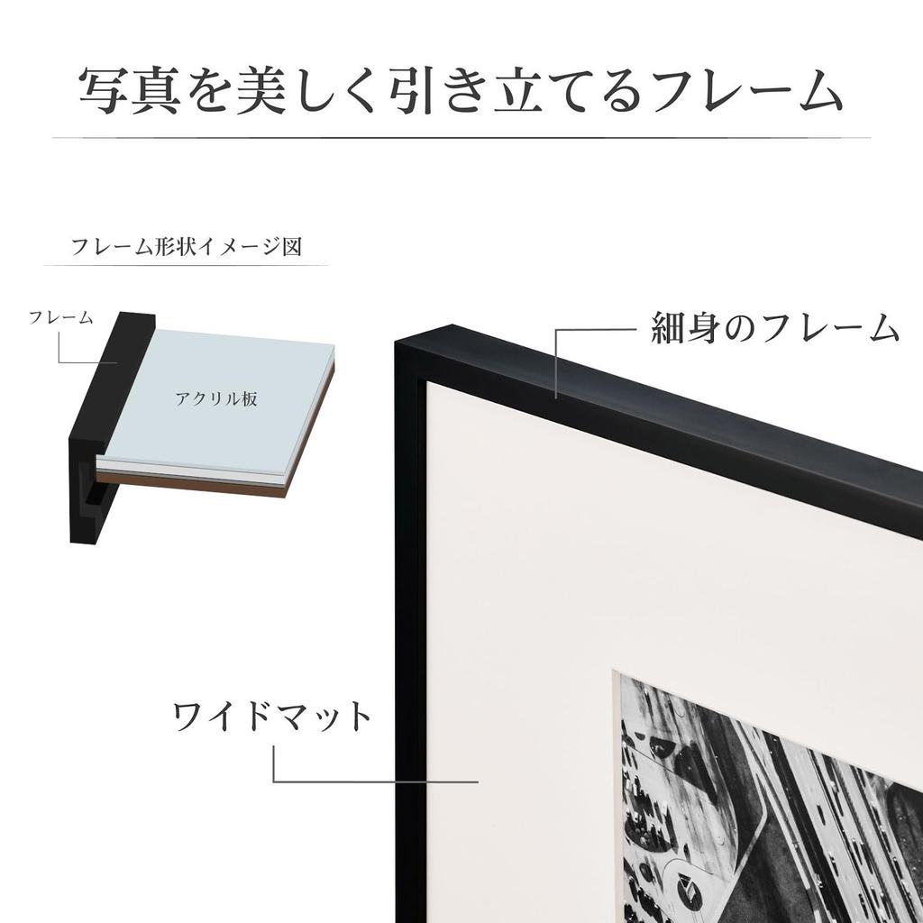 HAKUBA ZERO Ramka na zdjęcia Rozmiar 2L Czarna z panelem akrylowym z przodu Lekka żywiczna rama, która obciąża ścianę Smukła rama i szeroka