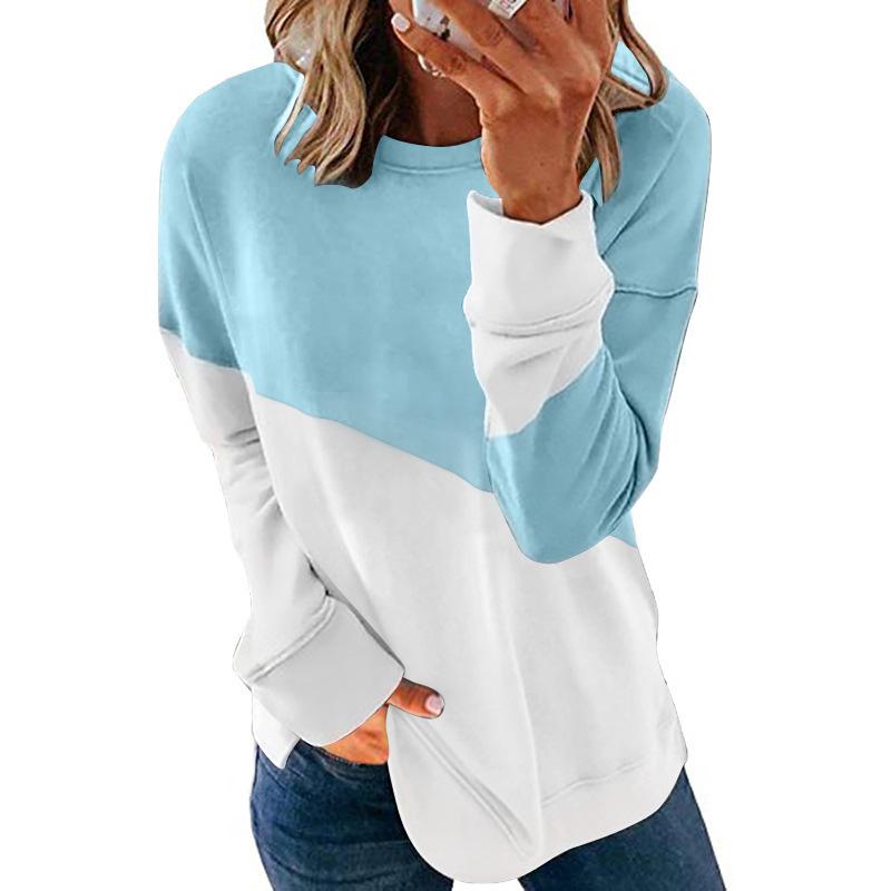 Women's Crew Neck Long Sleeve Loose Fit Sweatshirt Colorblock Casual Pullover Top