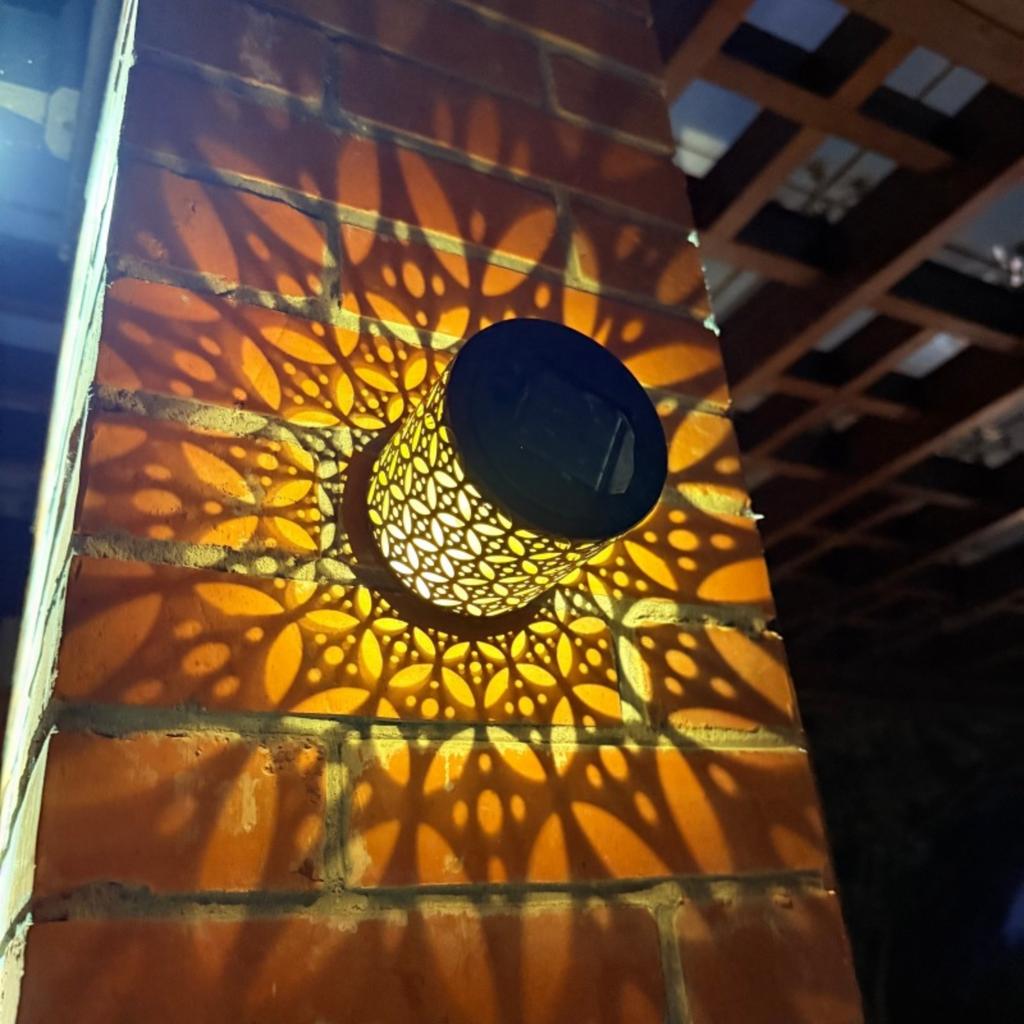 Solar Powered Outdoor Decorative Lantern for Garden Patio Yard Balcony Waterproof Metal Patterned Ambient Lighting