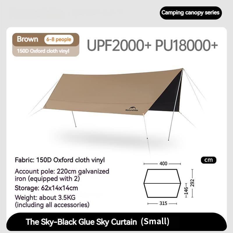 Naturehike Camping Sun Shelter Outdoor Large Space Portable Black Coated Tarp Sunshade Picnic Hexagon Octagon 150D Oxford Canopy Small-Hexagon