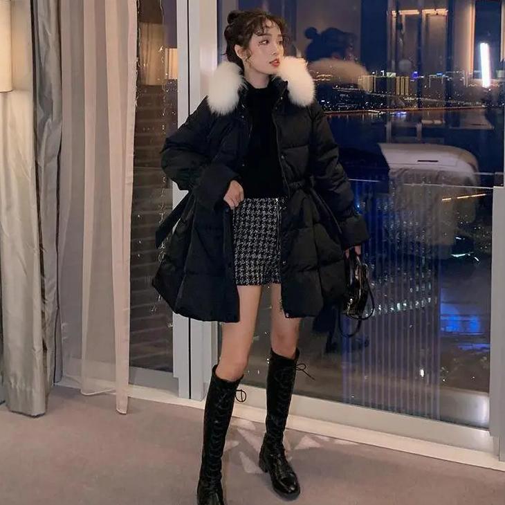 

WTEMPO Рождественские красные бархатные хлопковые утепленные пальто женские осенние и зимние длинные узкие куртки из смешанного хлопка XL чёрный