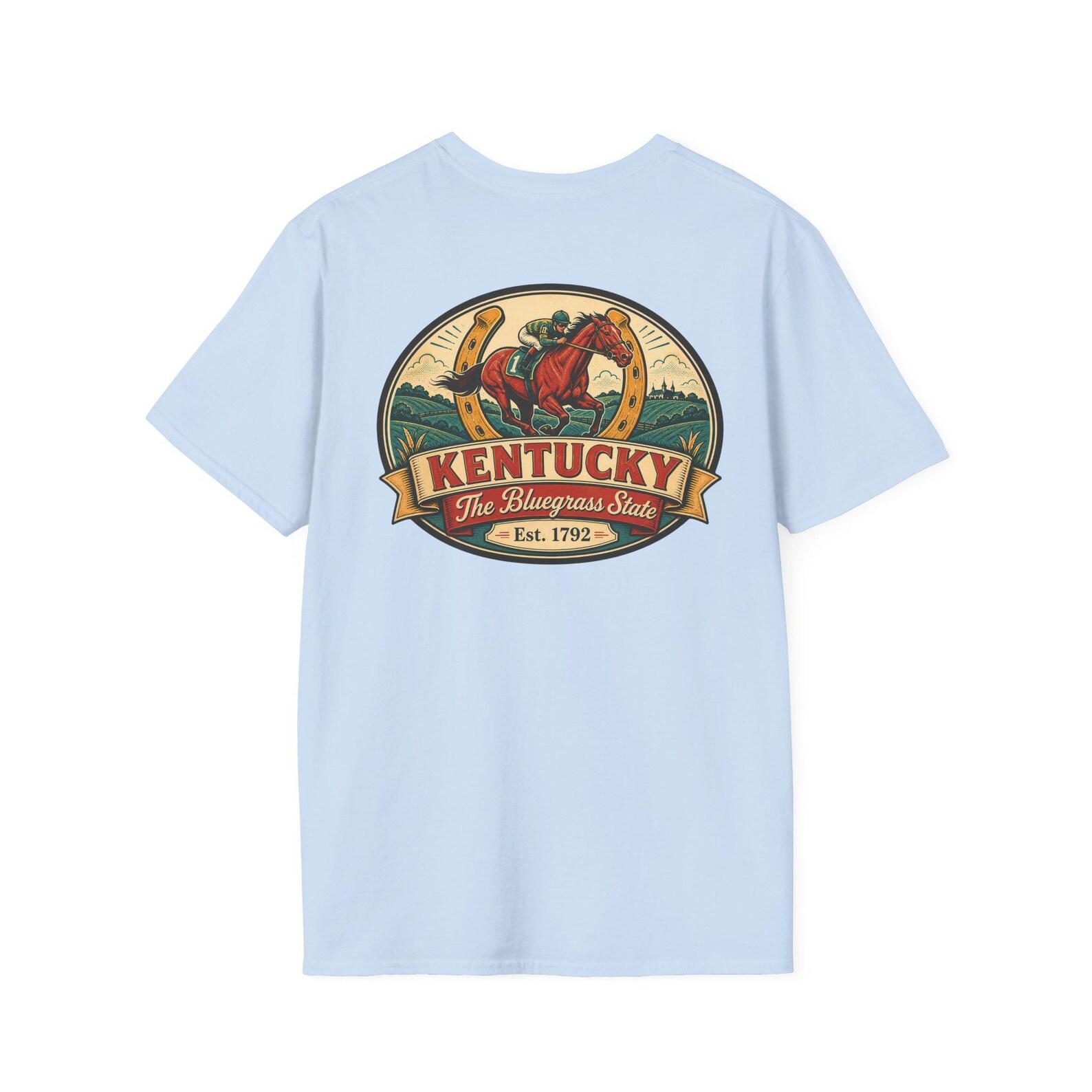 Kentucky Bluegrass State T-Shirt | Vintage Mid-Century Travel Luggage Tag Tee | Horse Country Souvenir | KY Road Trip Gift M