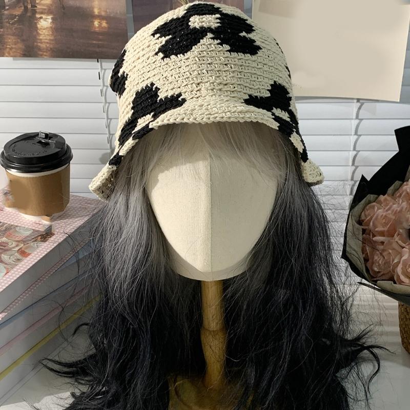 Spring Fisherman Hat for Woman Weaving Bucket Hat Crochet Flower Wide Brims Hat