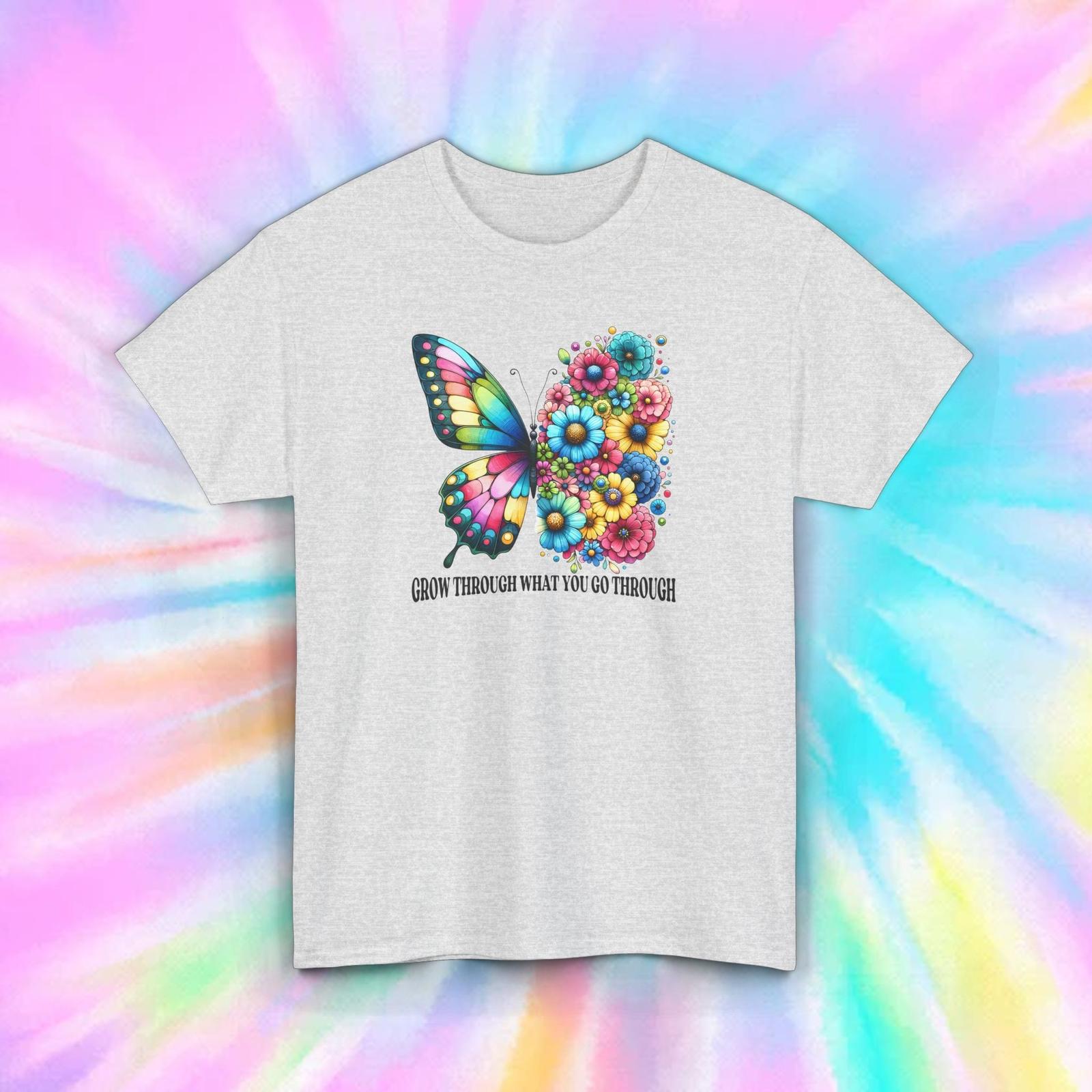 Grow Through What You Go Through Butterfly Motivational Floral T-Shirt Mens Womens Tees Top S-5XL 2XL