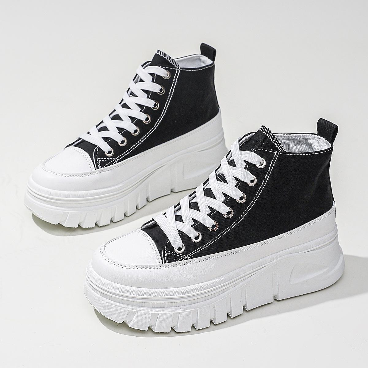 

2026 Spring Autumn Female Women High Top Sneakers Lace-Up Casual Thick Sole Canvas Non-slip Wear Resistant Vulcanize Shoes 41 чорний
