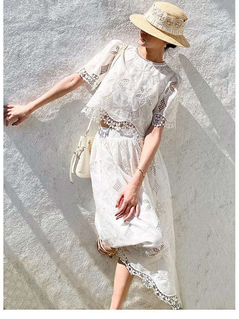 Women's Summer Embroidered Xiang Style Skirt Suit - French Socialite Collection