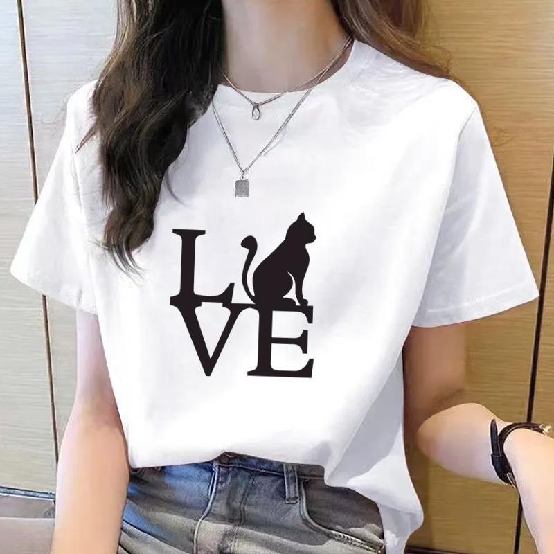 Women's 90s Trend Casual Cat Print Short Sleeve T-Shirt