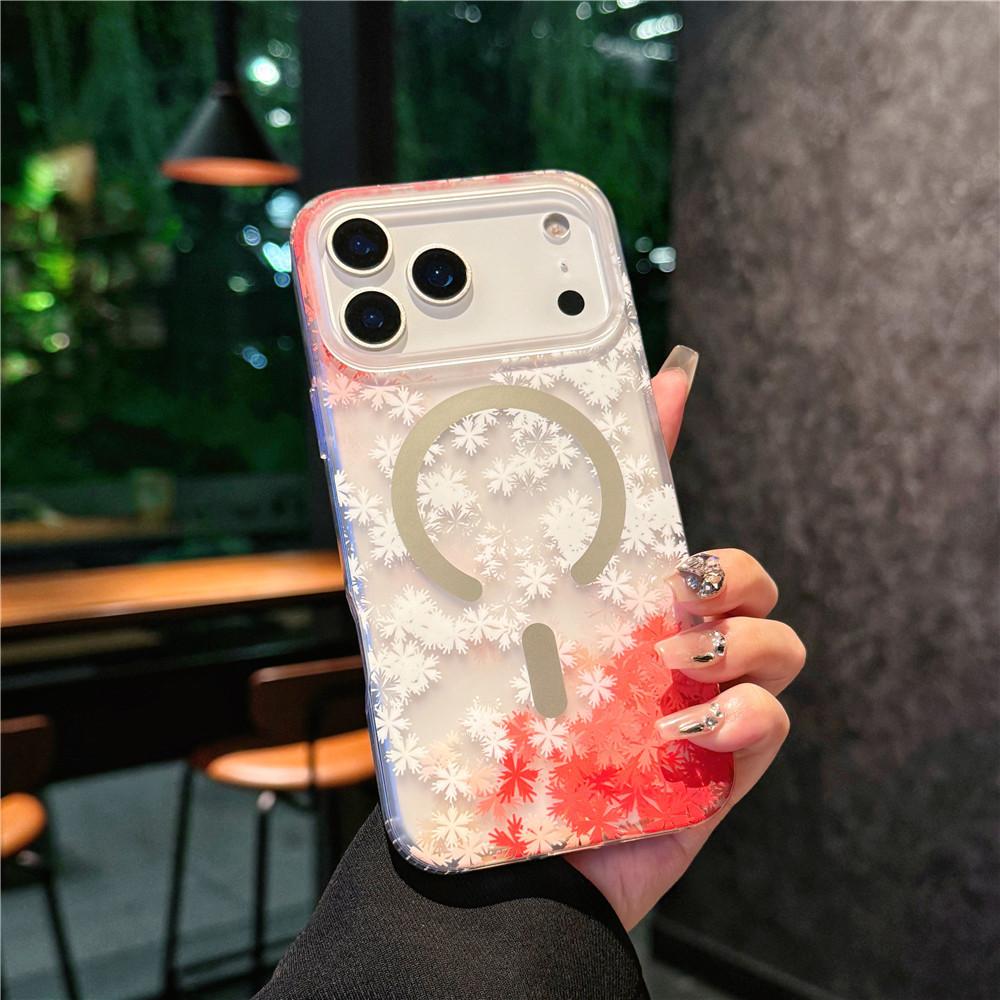 Suitable for iPhone 17 Promax Phone Case, Apple 17 Matte Skin Texture Flower 17 Pro Semi Transparent Magnetic Suction Case