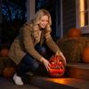 Halloween Pumpkin Craft Ornament Decoration with Carved Face Design for Seasonal Home Display and Festive Tabletop Arrangement