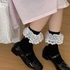 Ladies Spring and Summer New Style All Match Pure Color Ballet Wind Big Lace Lace In The Tube Socks