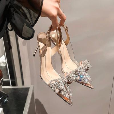New Style Elegant Women Party Wedding Shoes Fashion Crystal Butterfly High Heels Sexy Pointed Toe Transparent Pumps Sandals Lady