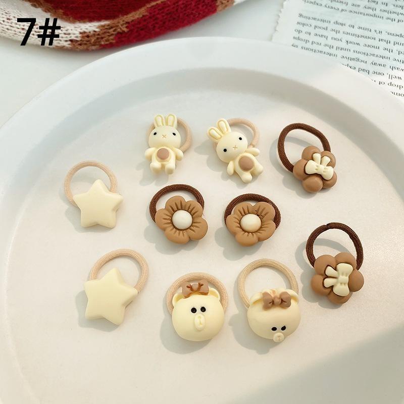 10-20 st/set Söta tecknade björn kanin hårband flickor elastiskt gummiband huvudbonad blomma rosett baby barn håraccessoarer ornament