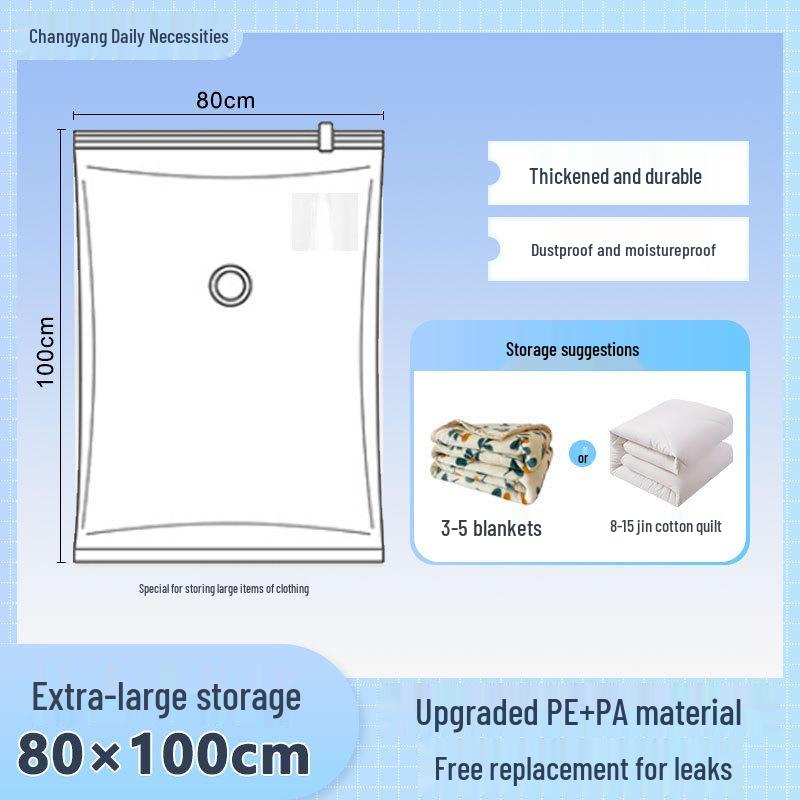 Transparent Blue Edged Travel Vacuum Compression Bag for Clothes - Moisture-Proof & Thickened