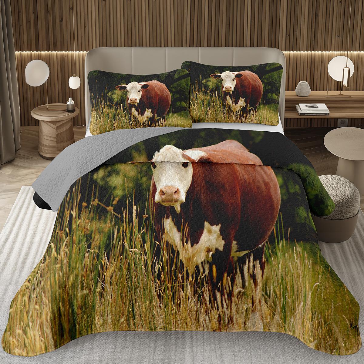 

Kawaii Milk Cow Bedspread Twin/Full/Queen/King Farmhouse Animal Coverlet Cartoon Bedding Set Reversible Grey Quilted Bedspreads EU Single 135x200cm