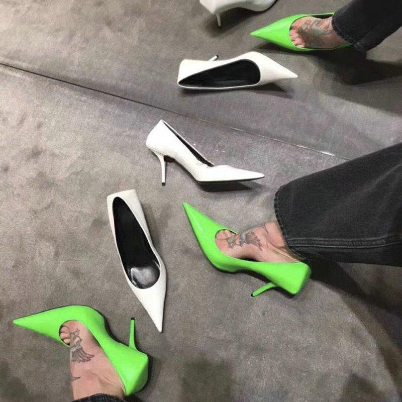 Fashion European And American Style Sexy Fashion Pointy High Heels For Women 2025 Fall Heel Network Red Green Single Shoes