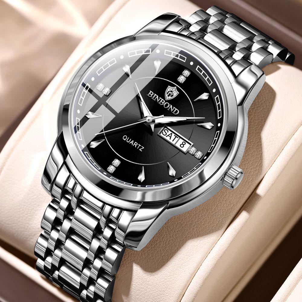 2024 Waterproof Men s Stainless Steel Watch with Luminous Calendar - Business & Sports Style