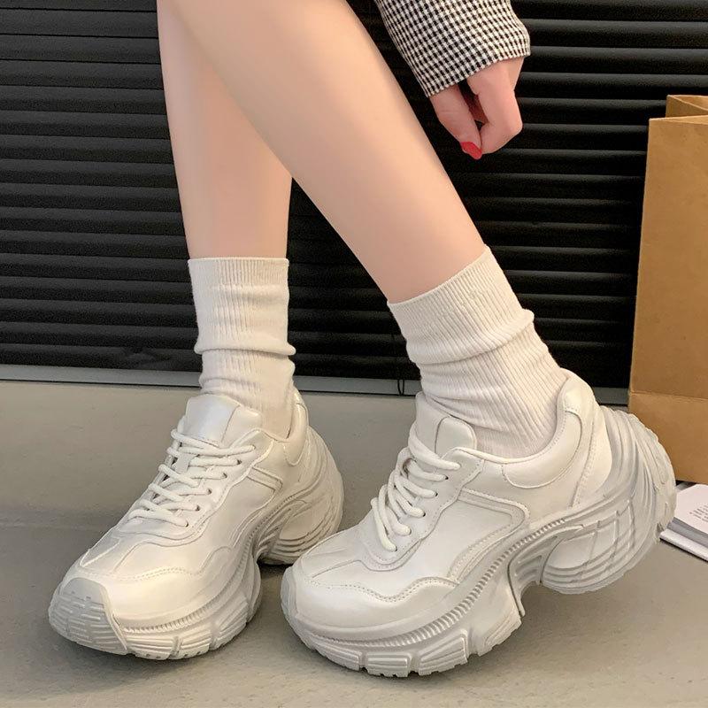 Freizeit-Sportschuhe Damen Paris Dad Dicksohlige Kleine Mann Höhenvergrößerung Europäischer Muffin Weiß Deutsche Trainings-Dad-Schuhe Damen