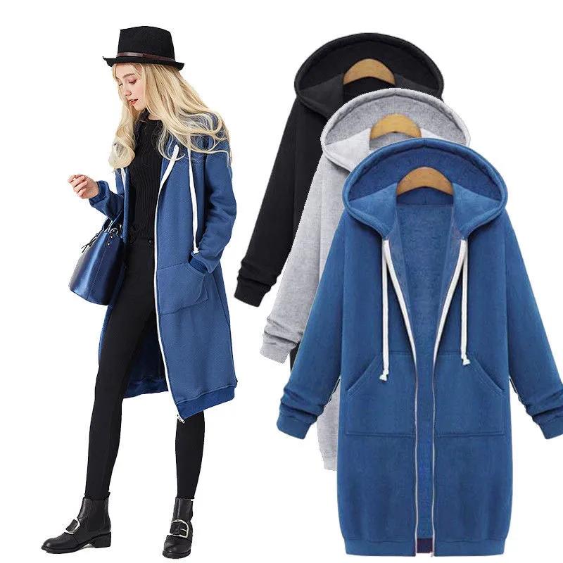 Herbst Winter Damen Casual Zip Up Hoodies Hoodies Langarm Lose Kapuzenjacken Reißverschlusstasche Maxigröße Sweatshirt Sport Oberbekleidung