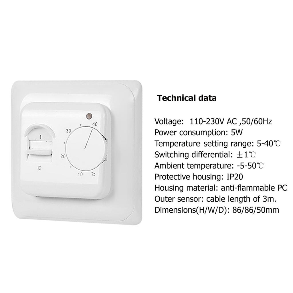 230V Mechanical Thermostat Non Programmable Manual Thermostat Underfloor Heating Controller with External Sensor