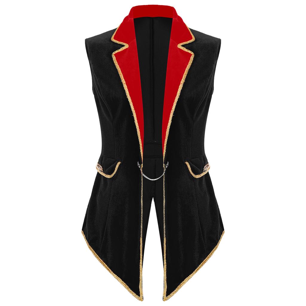Womens Circus Ringmaster Costume Sleeveless Blazers Jacket Coat Christmas Halloween Carnival Cosplay Costume