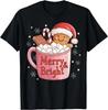Funny Merry And Bright Christmas Gingerbread Man Hot Cocoa T- Shirt