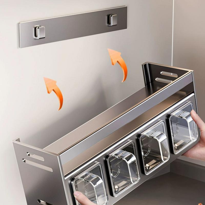 Season Rack Wall Mount Punch-Free Seasoning Holder Large Capacity Storage Rack Seasoning Stand For Kitchen Bathroom Shelves