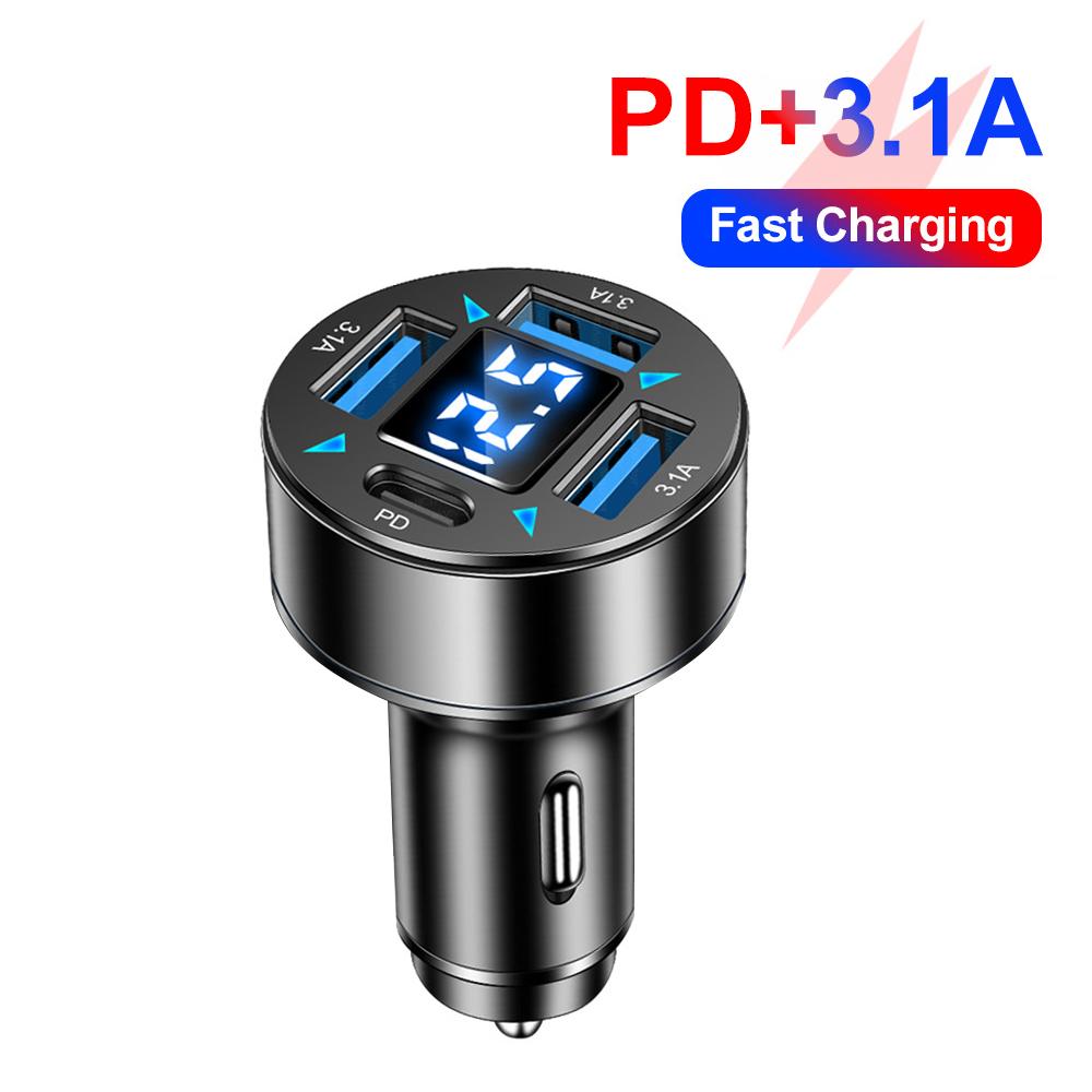 Nabíječka do auta s rychlonabíjecím adaptérem do zapalovače cigaret, 4 porty USB A USB C, rychlonabíjecí nabíječka pro iPhone Xiaomi
