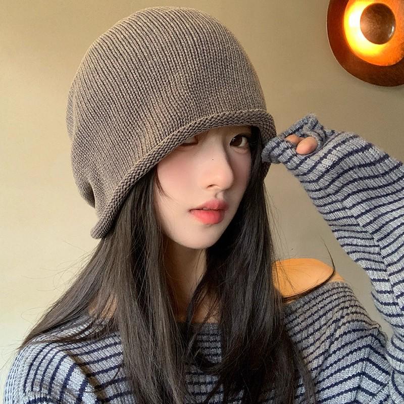 Korean Style Women's Slouchy Beanie - Autumn Winter Fashion, Versatile Roll-up, Warm for Postpartum and Cold Weather