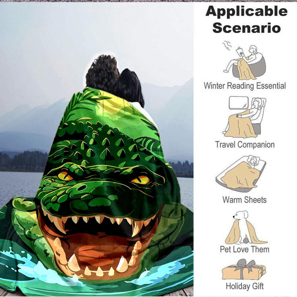 1pc Crocodile Print Blanket Lightweight Flannel Blanket Throw Blanket For Sofa, Bed, Travel, Camping, Livingroom, Office yy251015134