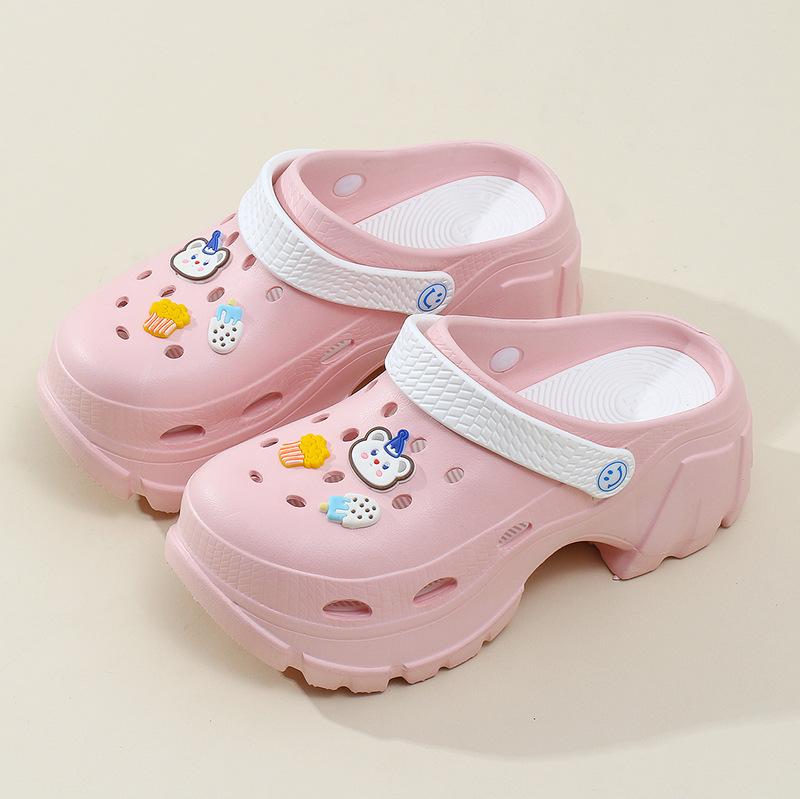 Женская обувь с отверстиями, летняя верхняя одежда, пляжные тапочки, сандалии из ЭВА, тапочки, женская пляжная обувь, женская садовая обувь на толстом высоком каблуке 37-38(fit 36-37)