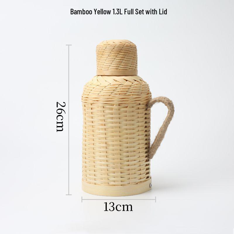 Retro Bamboo Woven Thermos: Nostalgic Glass Liner Insulated Kettle
