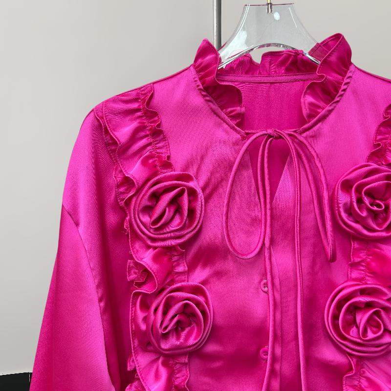 Fashion New Long Sleeve Loose Casual Shirt Women Elegant Solid Single Breasted Flowers Blouse Women Top Vintage Polo Collar Office Ladies Shirts 25807