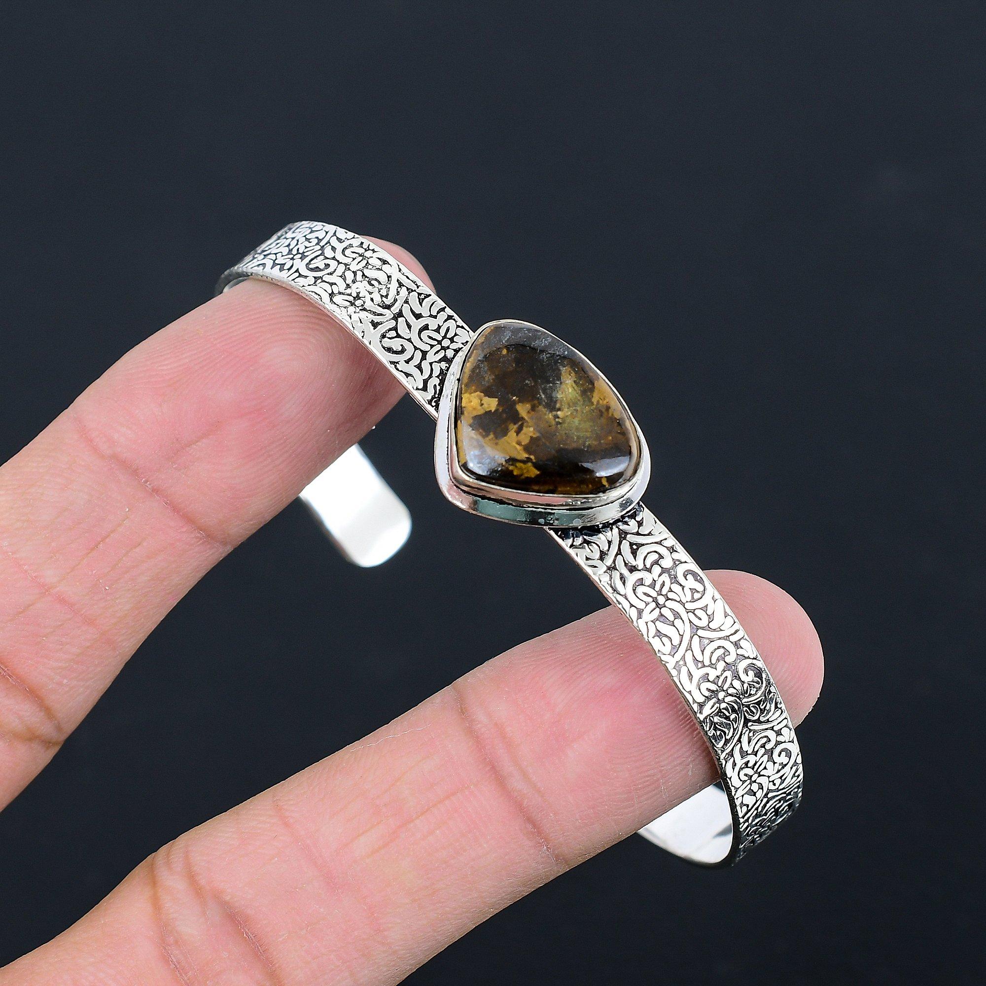 

Daughters Day Sale 925 Silver Pear Natural Bronzite Wedding Wife Bangle Jewelry Adjustable