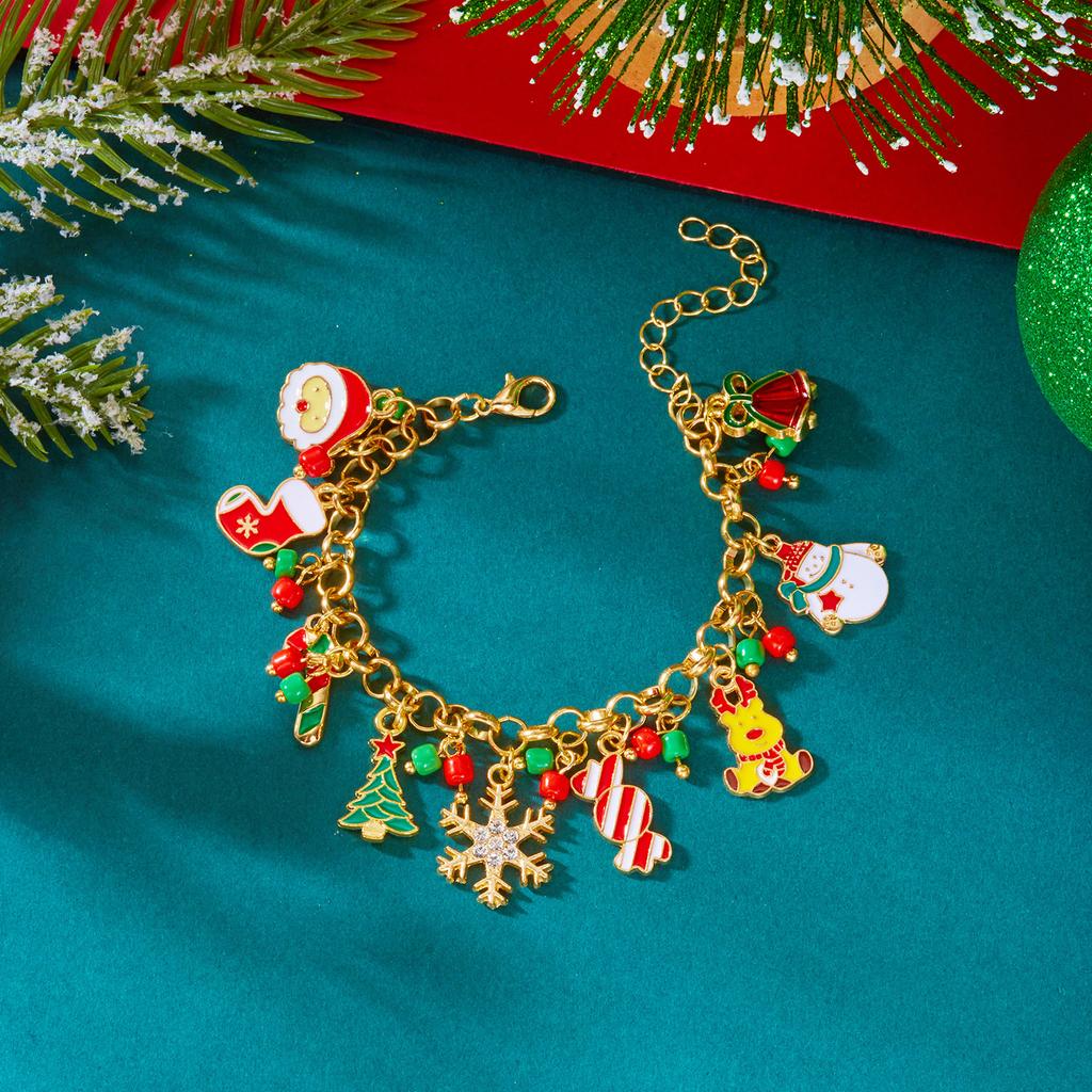 Creative Christmas Metal Chain Bracelet for Women Christmas Tree Snowflake Santa Claus Bell Bracelet Xmas Holiday Party Jewelry