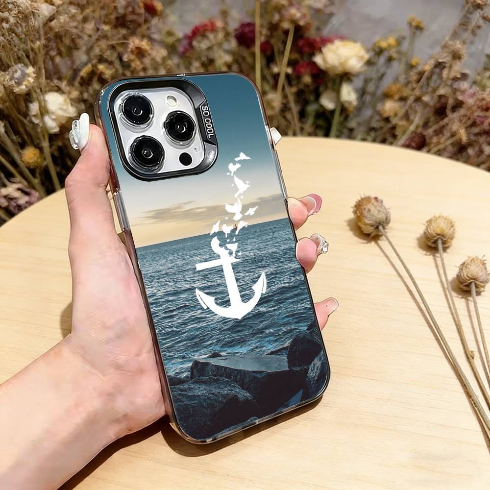 

Painting Art Anchor Phone Case For iPhone 17,16,15,14,13,12,11 Plus,Pro Max,XS,Colored Silver Plated Inside Cover iPhone16Pro