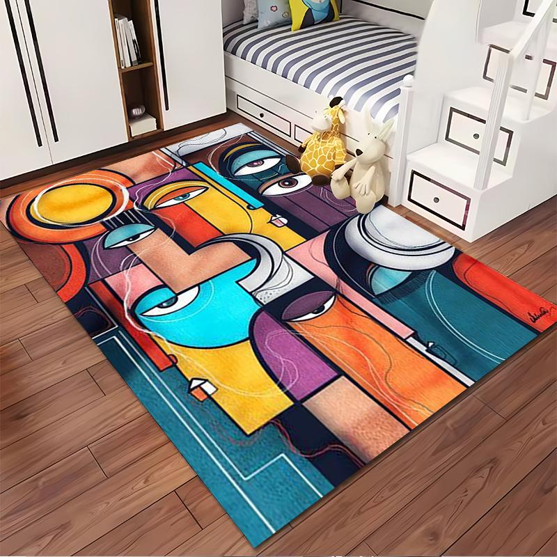 Abstract Multicolor Faces Non-slip Rug—Suitable for Living Room and Bedroom Sofas