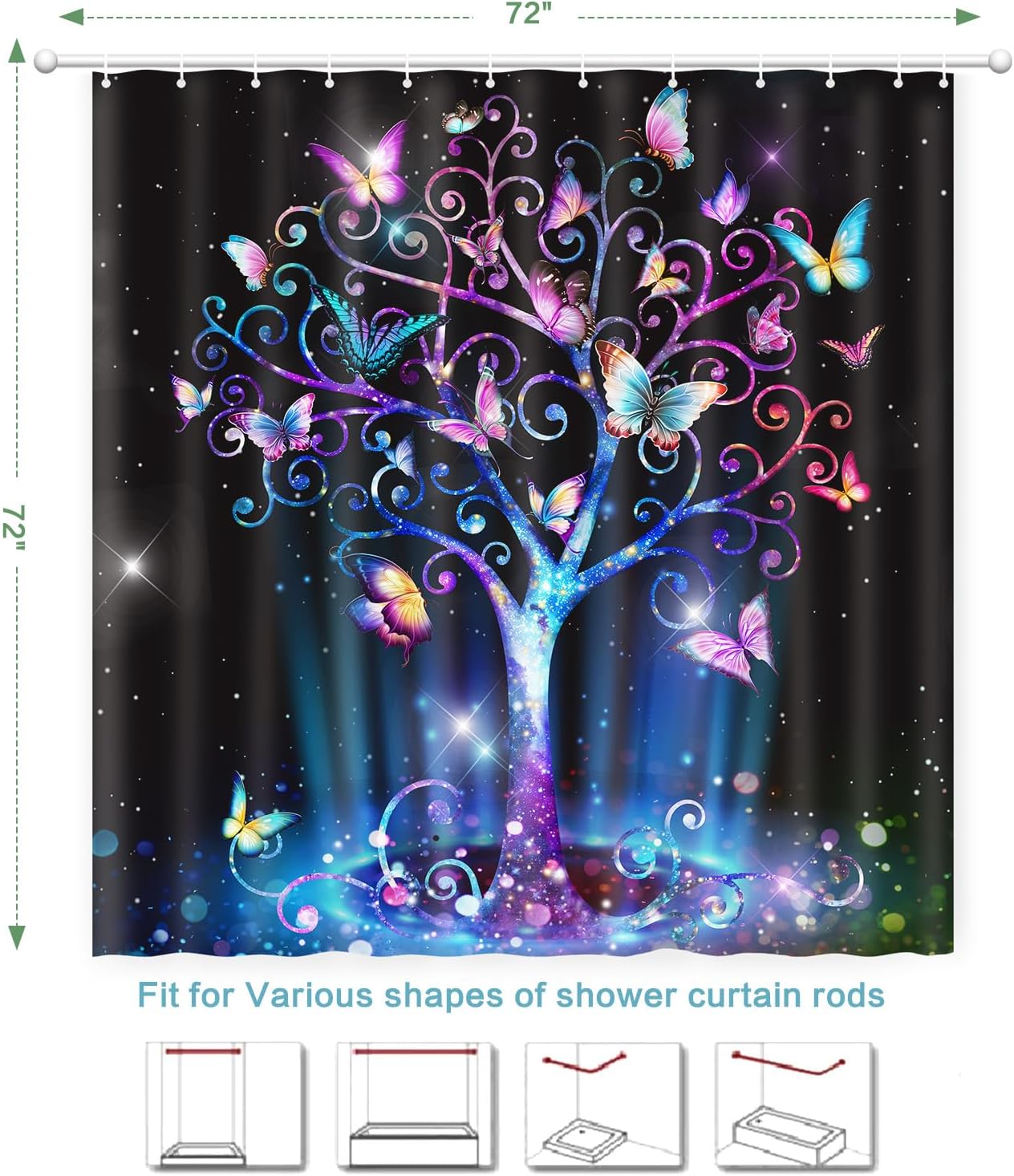 

Shower Curtain Butterfly Tree, Shower Curtain For Bathroom, Fluorescence Tree Shower Curtain Sets With 12 Hooks Waterproof Polye W60H190(CM)-1 Pcs