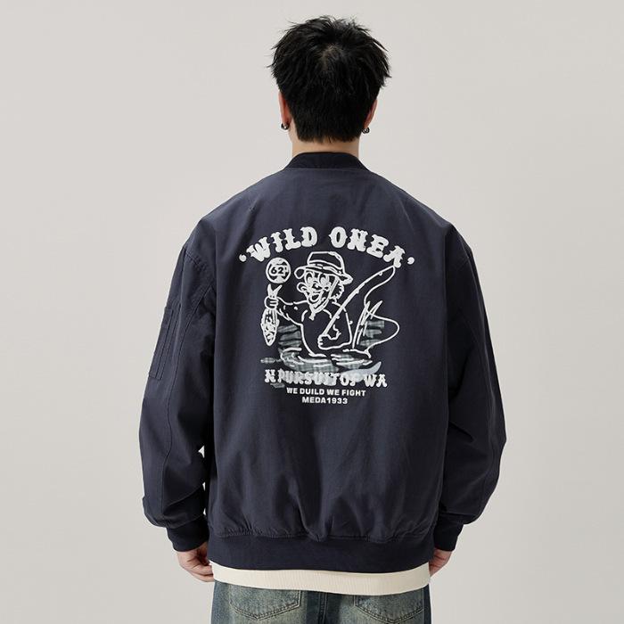 

Куртка-бомбер Куртка Американский Модный Бренд Свободная Молния Принт Повседневная С Длинным Рукавом Теплая Универсальная Бейсбольная Джерси Мужская 3XL темно-синий